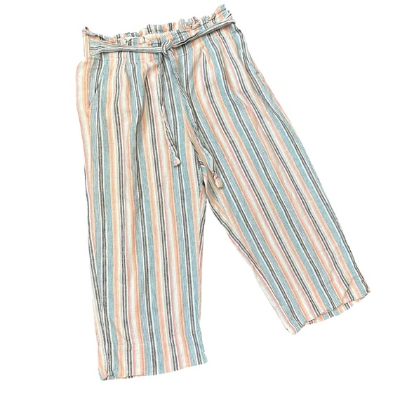 Zac & Rachel striped linen blend cropped wide-leg pants with paperbag waist M - Picture 3 of 9